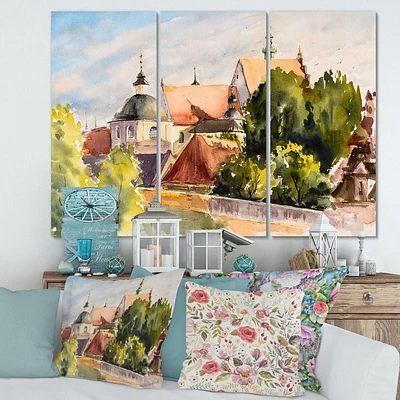 Designart View of Old Polish City In Nature Canvas Wall Art