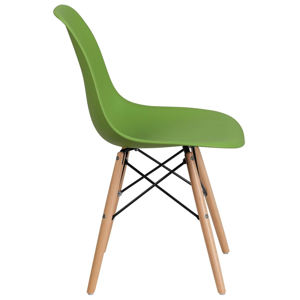2 pièces Chaise de la série Elon en plastique vert avec pattes en bois