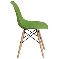 2 pièces Chaise de la série Elon en plastique vert avec pattes en bois