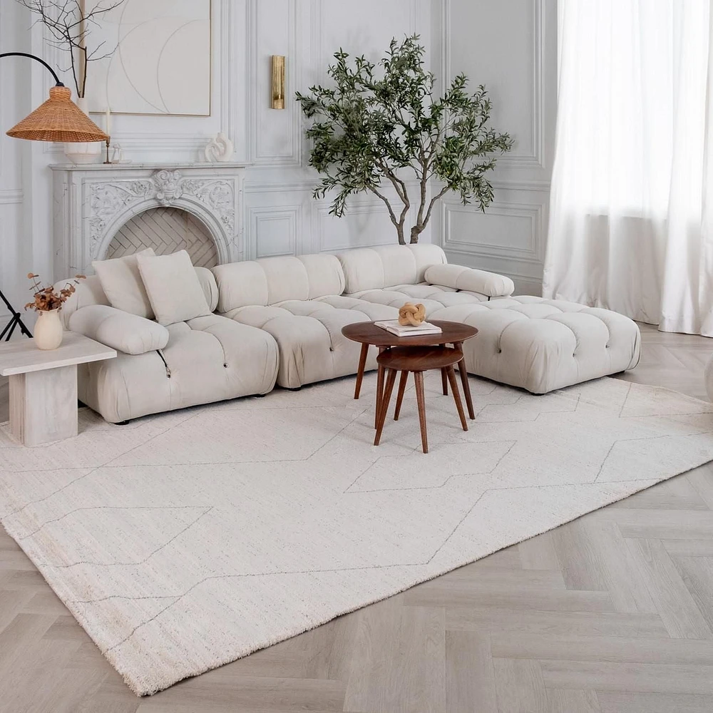 Tapis d'interieur abstrait Rug Branch Casa, beige creme, boheme - Salon, chambre, salle à manger et cuisine<br>