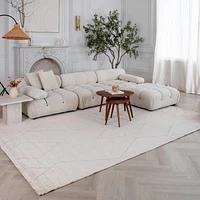 Tapis d'interieur abstrait Rug Branch Casa, beige creme, boheme - Salon, chambre, salle à manger et cuisine<br>
