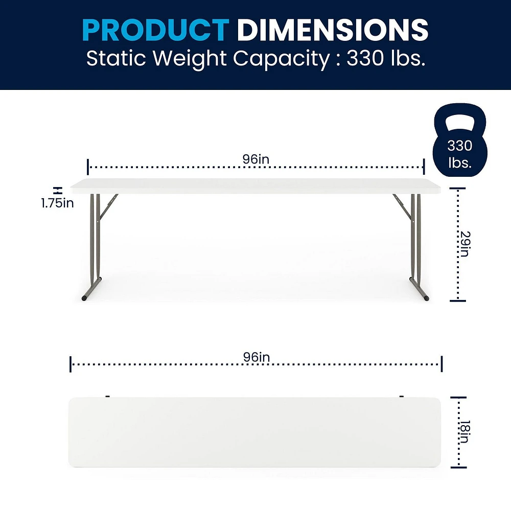 Table de formation pliante en plastique blanc granite de 18 po larg. x 96 po long.