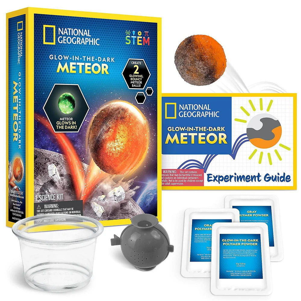 National Geographic Glow-in-the-Dark Meteor STEM Kit, Create 2 Glowing Bouncy Balls, Ages 8 and up