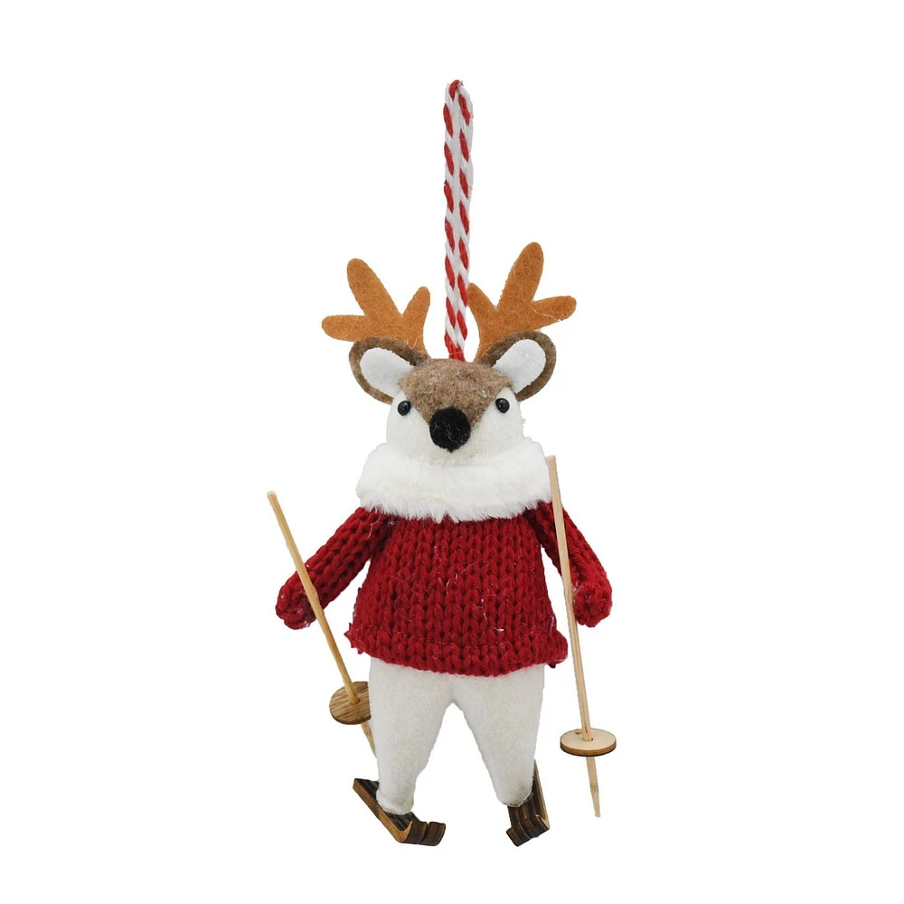 Holiday Time Winter Chalet Reindeer Skiing Ornament, Red