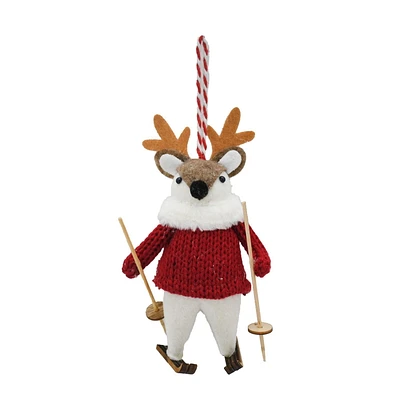 Holiday Time Winter Chalet Reindeer Skiing Ornament, Red