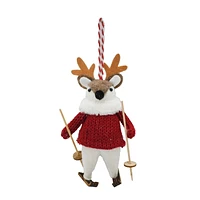 Holiday Time Winter Chalet Reindeer Skiing Ornament, Red