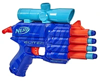 Nerf Elite 2.0, blaster Prospect QS-4, motif camo Wild Edition, 8 fléchettes Nerf Elite , 4 tirs, viseur de précision, poignée d'amorçage À partir de 8 ans