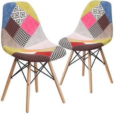 2 pièces Chaise de la série Elon en tissu Milan patchwork avec pattes en bois