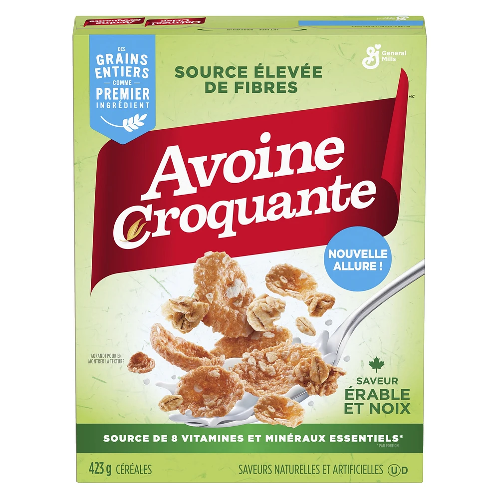 Avoine Croquante Saveur Erable et Noix,Céréales Pour le Petit-Déjeuner Riche en Fibres, Grains Entiers, 423 g 423g