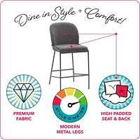 CorLiving Blakeley Tabouret de bar moderne rembourré à hauteur de comptoir avec pieds en métal – Vendu à l'unité – Tabourets de bar de cuisine confortables, tabourets de comptoir de bar et chaises à h