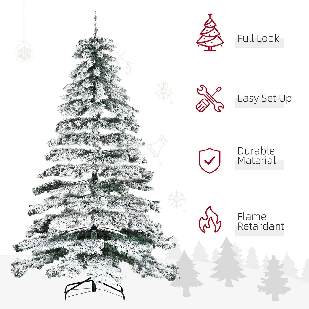 Homcom 2,1 m neige artificielle floqué sapin de Noël sapin de Noël maison de vacances décoration d'intérieur pour fête avec pieds pliables, vert