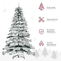 Homcom 2,1 m neige artificielle floqué sapin de Noël sapin de Noël maison de vacances décoration d'intérieur pour fête avec pieds pliables, vert
