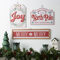 Pancarte décorative de Noël « North Pole » Holiday Time, blanc, 14 po