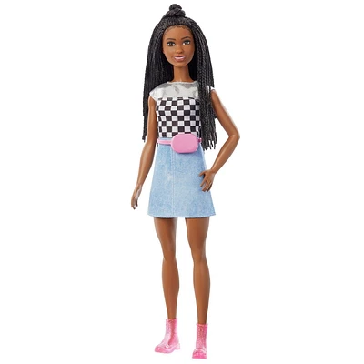 Barbie: Poupée Barbie Big City, Big Dreams « Brooklyn » (30 cm, Brune à Cheveux Tressés) Roberts avec Haut à Paillettes, Jupe et Accessoires, Cadeau pour Enfants de 3 à 7 ans