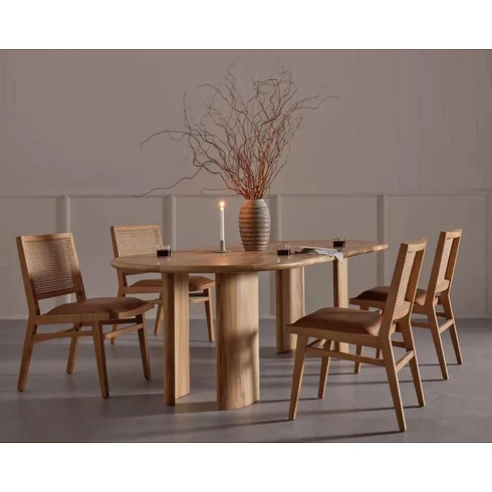 Antonella Cane Chair SET OF 2 with PU upholstery seat and rattan cane back