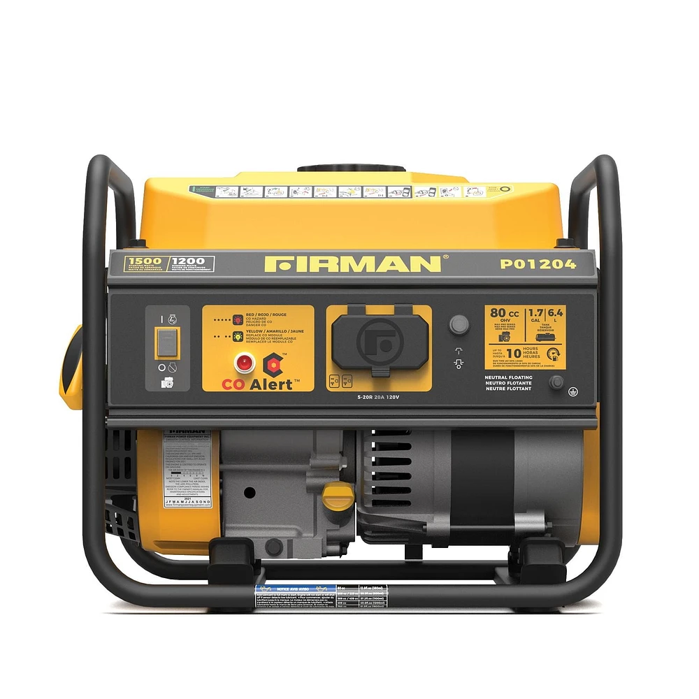 Firman Power Equipment P01204 Générateur portatif à gaz 1500/1200W Rappel CO Alert