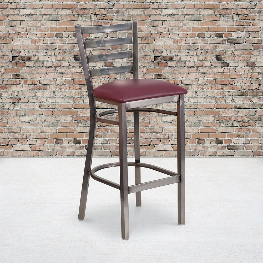 Lot de 2 pièces - Tabouret de restaurant de la série HERCULES en métal transparent à dossier échelle - siège en vinyle bourgogne
