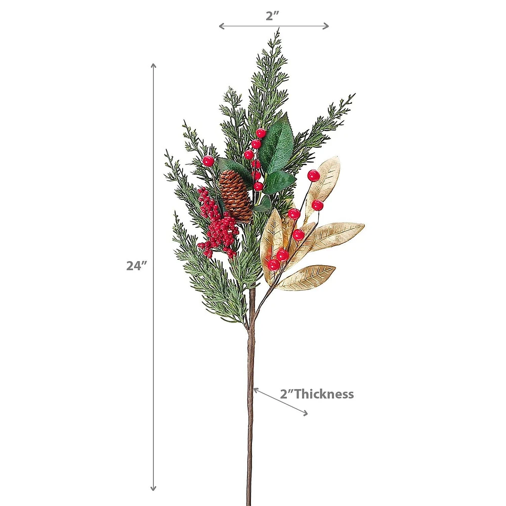 Christmas Golden Leaves With Berries & Pine Spray - Set of 3