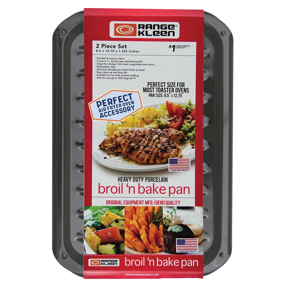 Range Kleen BP106X 2 Piece Air Fry Bake and Broil Pan Junior size Black Porcelain