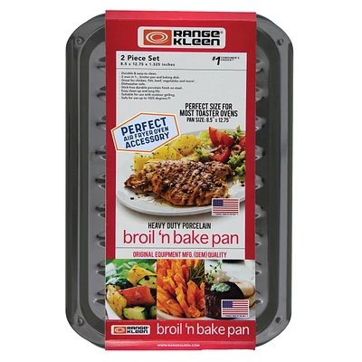 Range Kleen BP106X 2 Piece Air Fry Bake and Broil Pan Junior size Black Porcelain