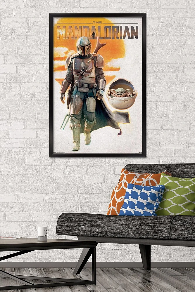 Star Wars: The Mandalorian - Mando and The Child Walking Wall Poster
