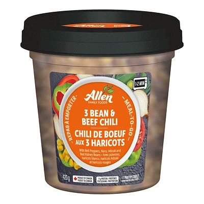 Allen Family Foods REPAS A EMPORTER CHILI DE BOEUF AUX 3 HARICOTS, 420 gram CONSERVATION LONGUE DUREE, 420 gram