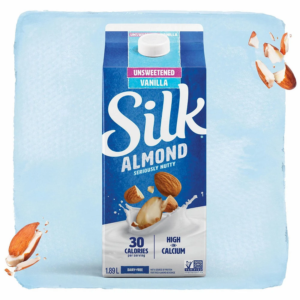 Silk Almond Milk Alternative, Unsweetened, Vanilla Flavour, Dairy-Free, Plant Based, 1.89 L