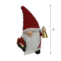 HOLIDAY TIME 8INCH HIGH POLYRESIN RED GNOME WITH BELL AND WREATH