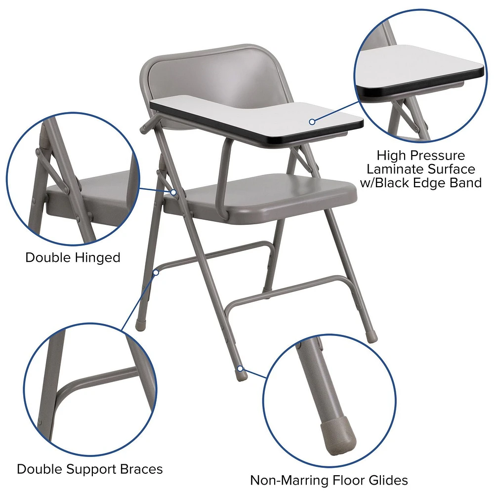 Lot de 2 pièces - Chaise pliante en acier de première qualité avec bras de tablette pour droitier