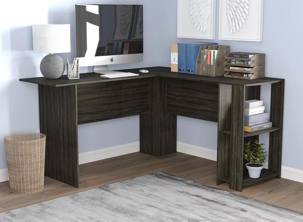 Safdie & Co. Computer Desk 55L Dark Grey L-Shaped 2 Shelves