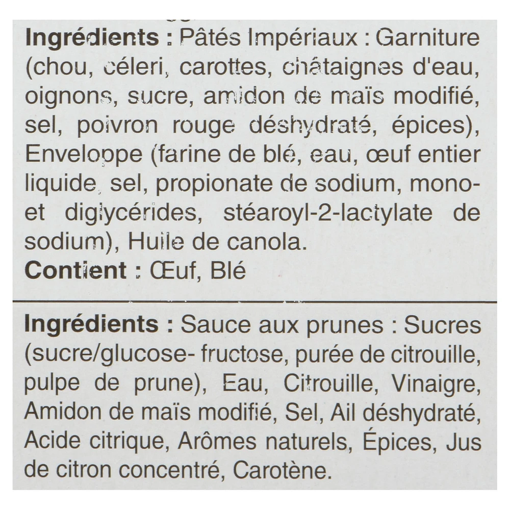 Pâtés Impériaux aux légumes Wong Wing 10 pâtés aux légumes avec sauce