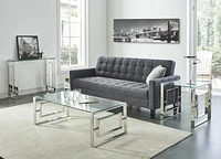 Table d'appoint contemporaine en acier inoxydable et verre – argent