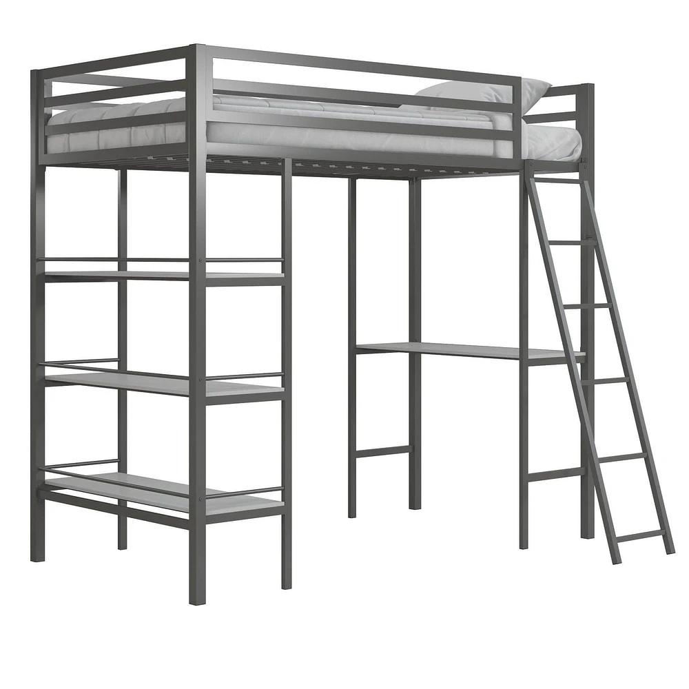Lit mezzanine en métal Little Seeds Nova avec tablettes