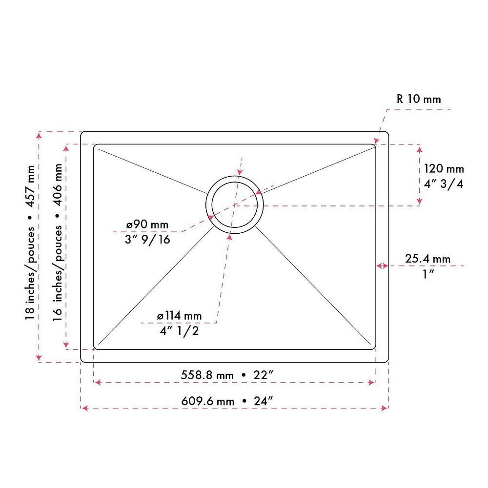 The akuaplus Single Undermount stainless steel Kitchen Sink - 24 in x 18 in