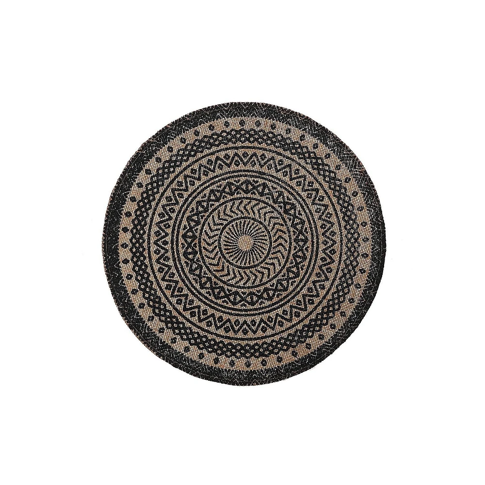 Jute Rond Placemat Black Mandala - Ensemble De 12