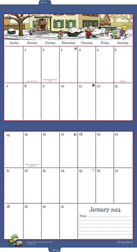 Calendrier mural Motherword Anglais 2024