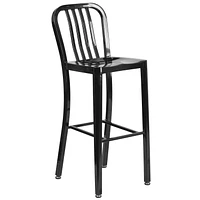 Tabouret de bar en métal noir de 30 pouces de hauteur pour l'intérieur et l'extérieur avec dossier à traverses verticales