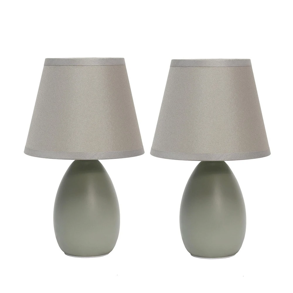 Simples Conceptions Mini Oeuf Ovale Lampe de Table en Céramique 2 paquets, Gris