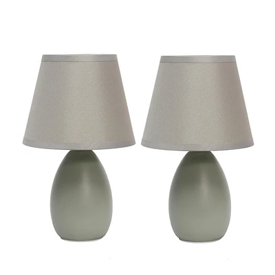 Simples Conceptions Mini Oeuf Ovale Lampe de Table en Céramique 2 paquets, Gris
