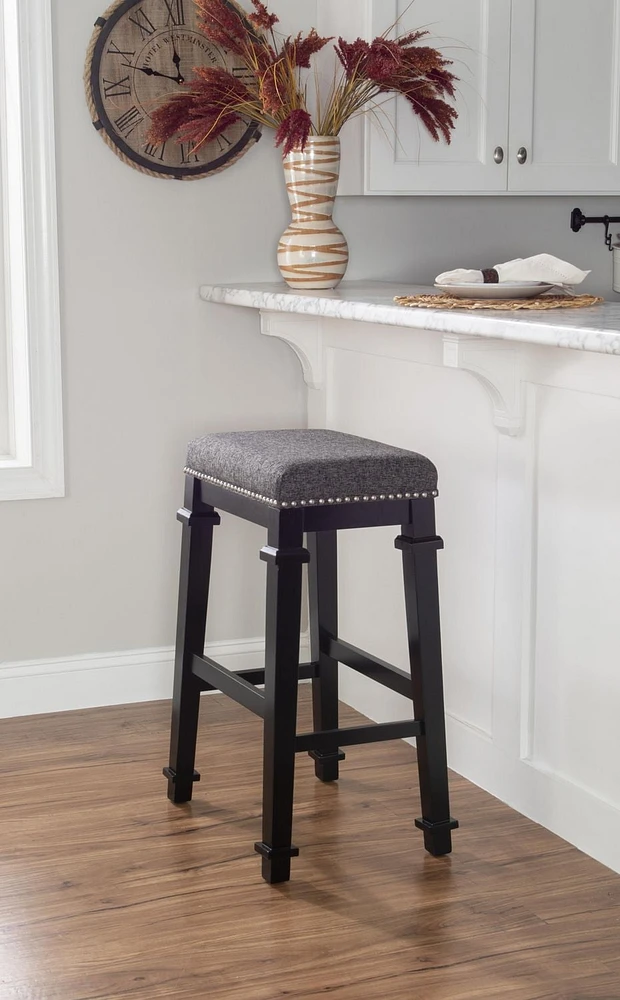 Brady Backless Black and White Tweed Bar Stool