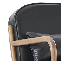 Mid-Century Modern Faux Leather & Solid Wood Accent Chair, Faux Leather - Black & Walnut