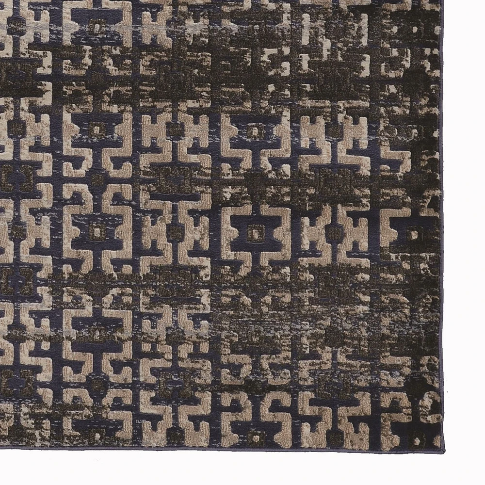 Tapis Bijou Labyrinthe marine et beige de 8 pi x 10 pi 4 po
