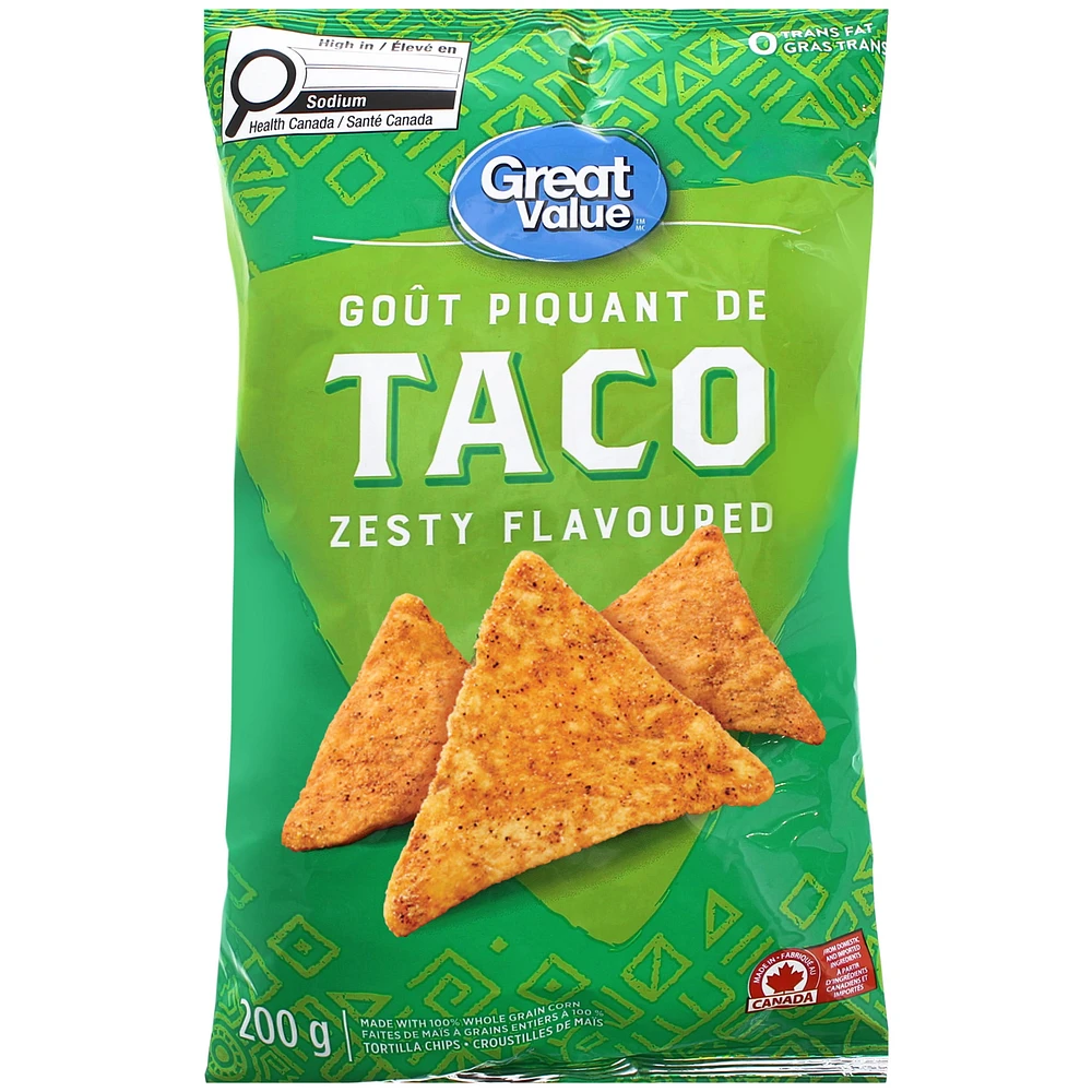 Great Value Taco Zesty Flavoured Tortilla Chips, 200 g