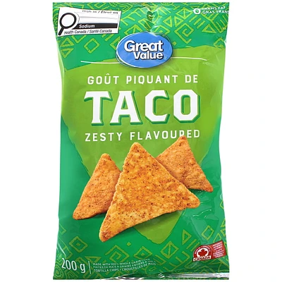 Great Value Taco Zesty Flavoured Tortilla Chips, 200 g