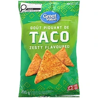 Great Value Taco Zesty Flavoured Tortilla Chips, 200 g