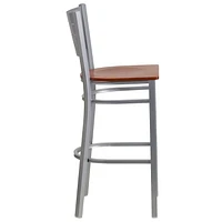 Lot de 2 pièces - Tabouret de bar de la série HERCULES en métal argenté avec dossier à lattes - siège en bois de cerisier