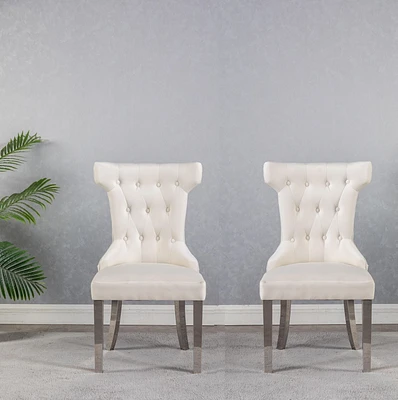 CHAISES D'APPOINT EN TISSU DE COULEUR BEIGE ORICA K-LIVING AVEC PIEDS ET POIGNÉE ARRIÈRE CHROMÉS (2 CHAISES PAR BOÎTE)