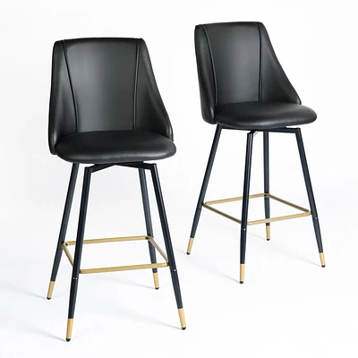 Ensemble de 4 tabourets de bar d'extérieur réglables en hauteur avec cadre en acier industriel et siège en MDF résistant à l'humidité – Options noyer/chêne