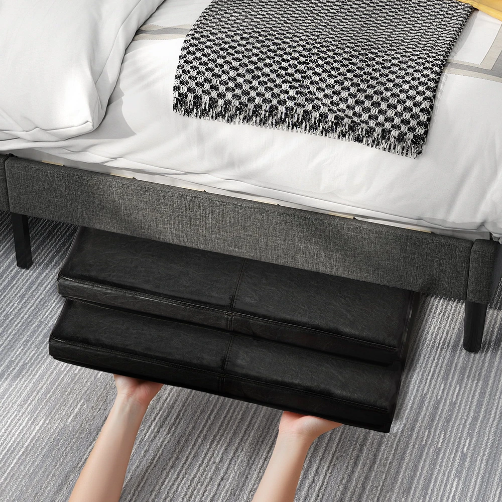 Ensemble de rangement pliable Homy Casa, ensemble de 2, avec couvercle rembourré, boîte de rangement en similicuir noir