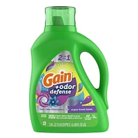 Détergent à lessive liquide Gain Odeur Defense, parfum Fraîcheur éclatante, 2 en 1, détergent à lessive liquide, compatible avec les laveuses HE 2,6 L